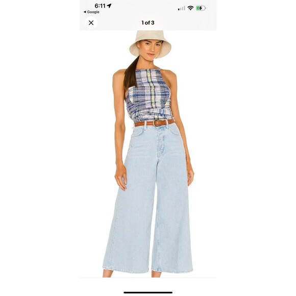 Free People We The Free Landry Wide Leg Cropped Jeans Sz 31 Light Wash - Picture 4 of 13